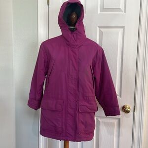 Lands End polartec hood fleece lined parka jacket pockets ski snow pink women 4P